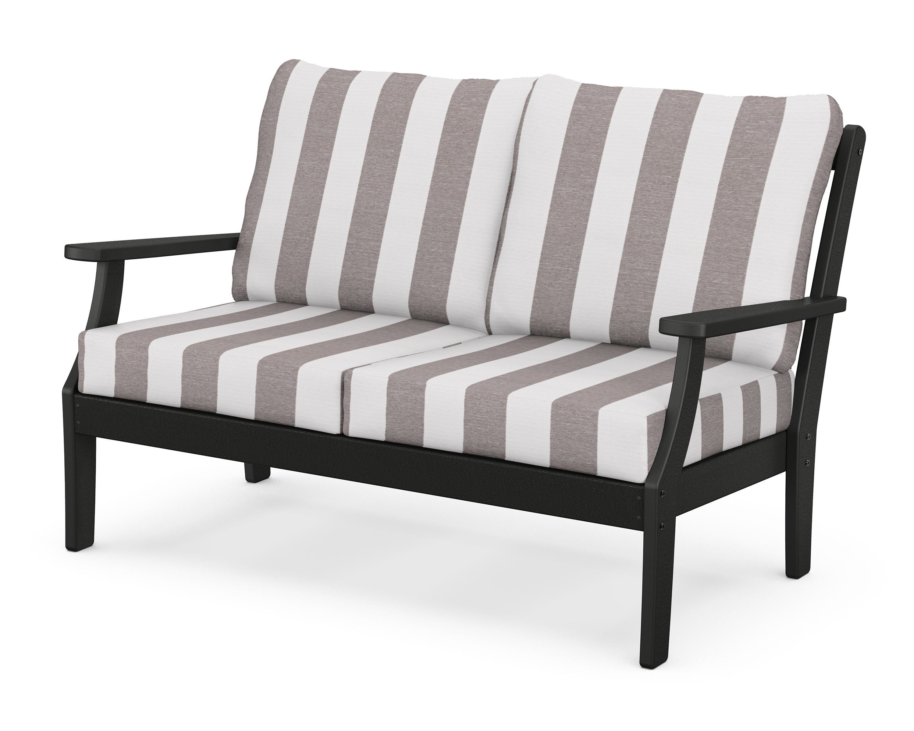 POLYWOOD® Braxton Deep Seating Loveseat in Black / Cabana Stripe Grey Mist