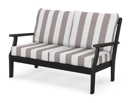 POLYWOOD® Braxton Deep Seating Loveseat in Black / Cabana Stripe Grey Mist