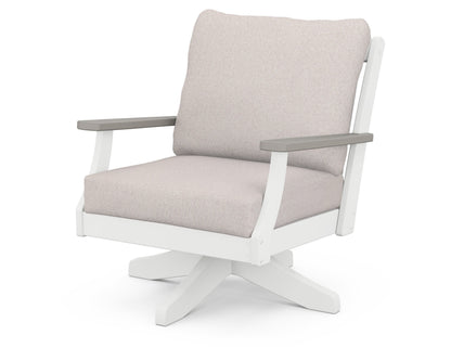 POLYWOOD® Braxton Deep Seating Swivel Chair in White / Driftwood / Dune Burlap