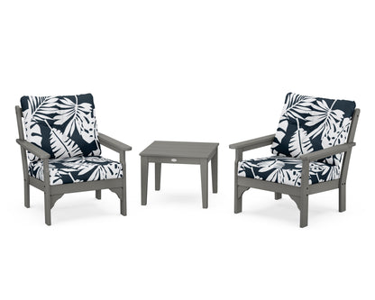 POLYWOOD® Vineyard 3-Piece Deep Seating Set in Slate Grey / Leaf Marine Indigo