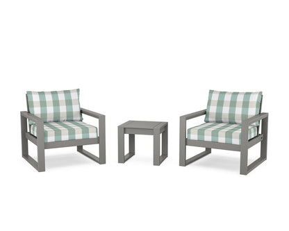 POLYWOOD® EDGE Sectional 3-Piece Deep Seating Set in Slate Grey / Buffalo Plaid Glacier Spa