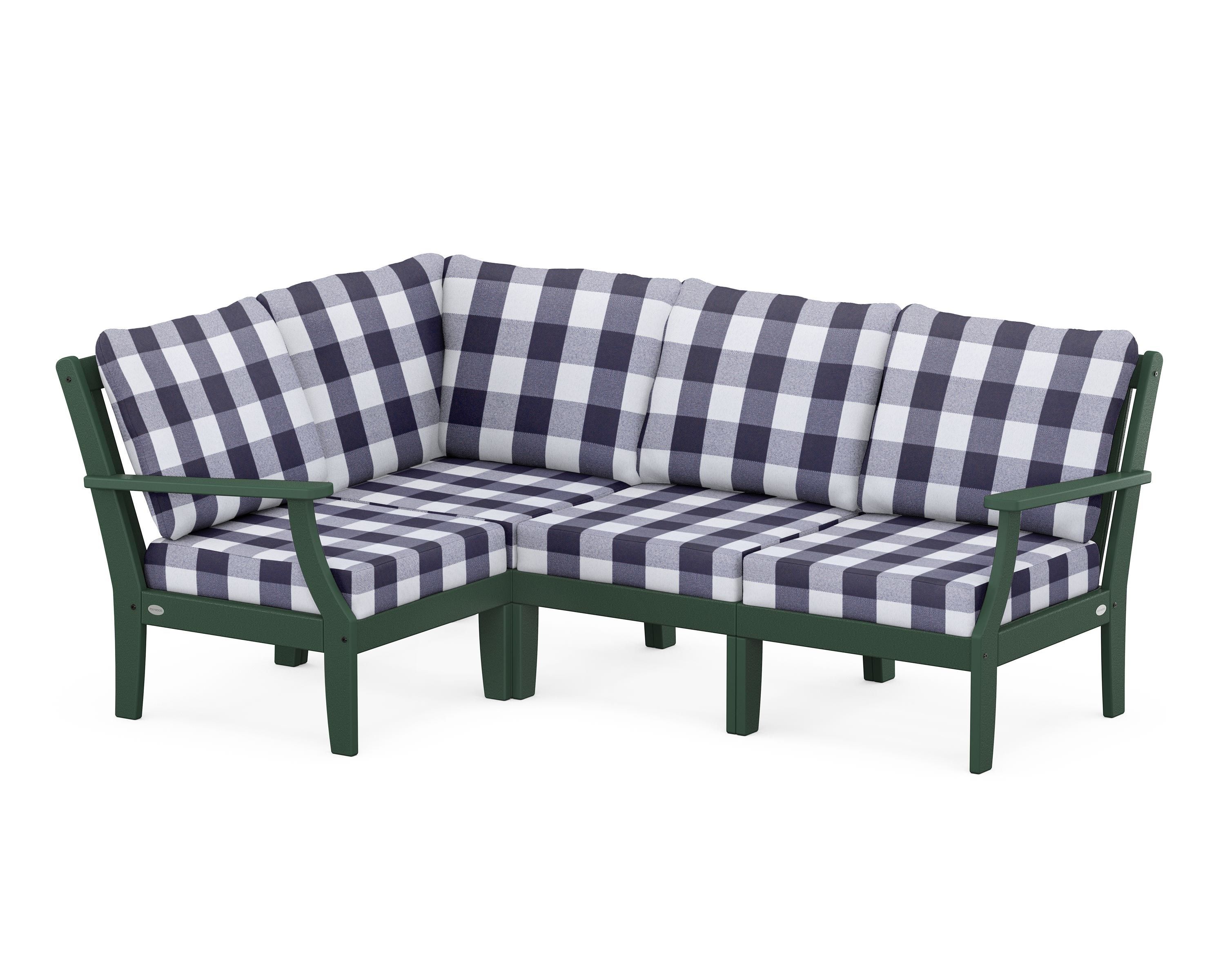 POLYWOOD® Braxton Modular 4-Piece Deep Seating Set in Green / Buffalo Plaid Navy