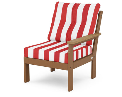 POLYWOOD® Vineyard Modular Right Arm Chair in Teak / Natural / Cabana Stripe Crimson
