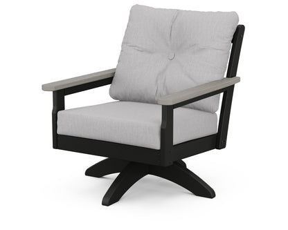 POLYWOOD® Vineyard Deep Seating Swivel Chair in Black / Driftwood / Granite