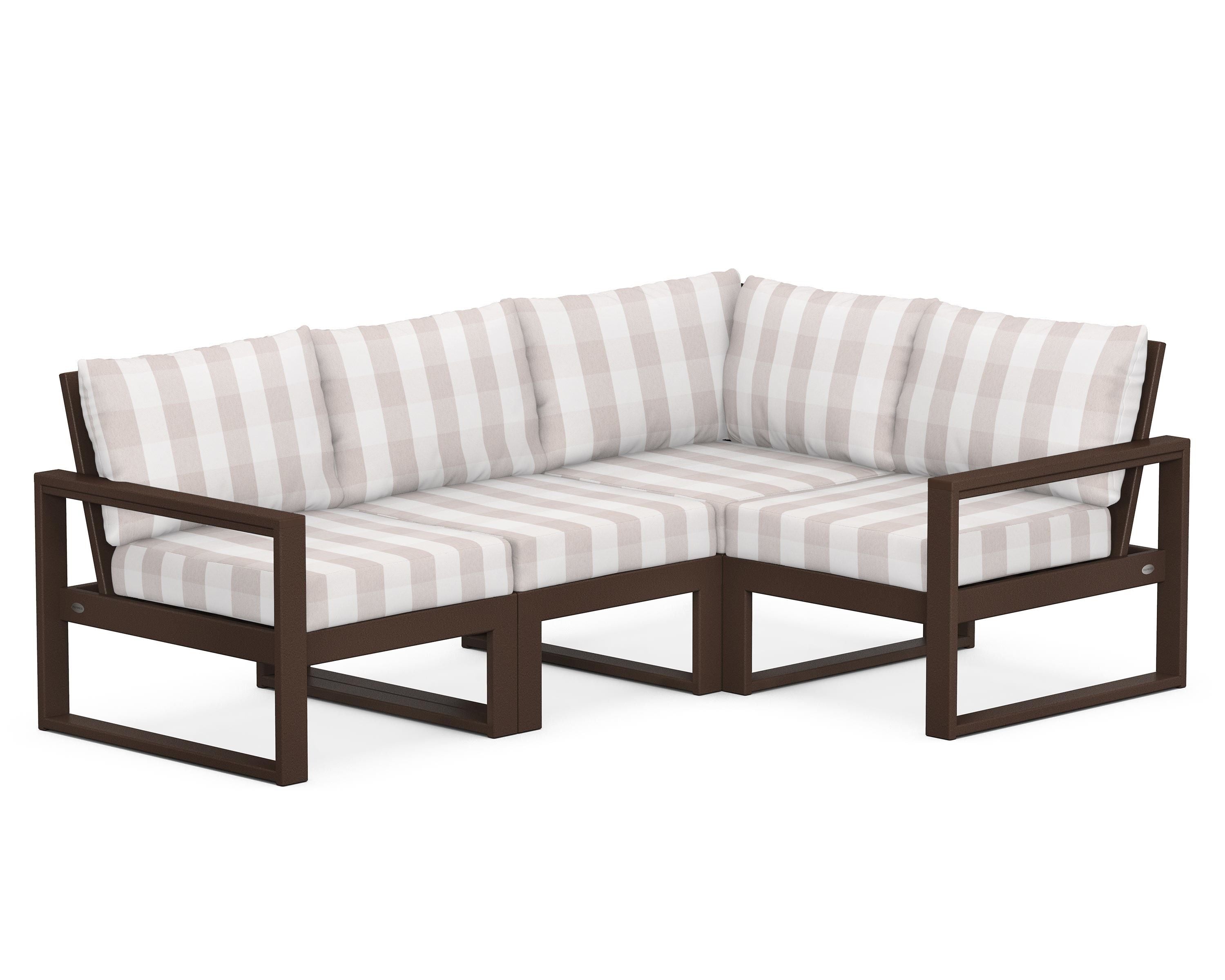 POLYWOOD® EDGE 4-Piece Modular Deep Seating Set in Mahogany / Buffalo Plaid Dune Burlap