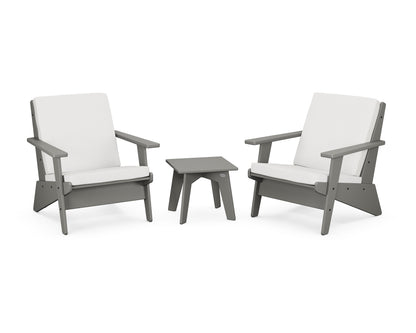 POLYWOOD® Riviera Modern Lounge 3-Piece Set in Slate Grey / Natural Linen