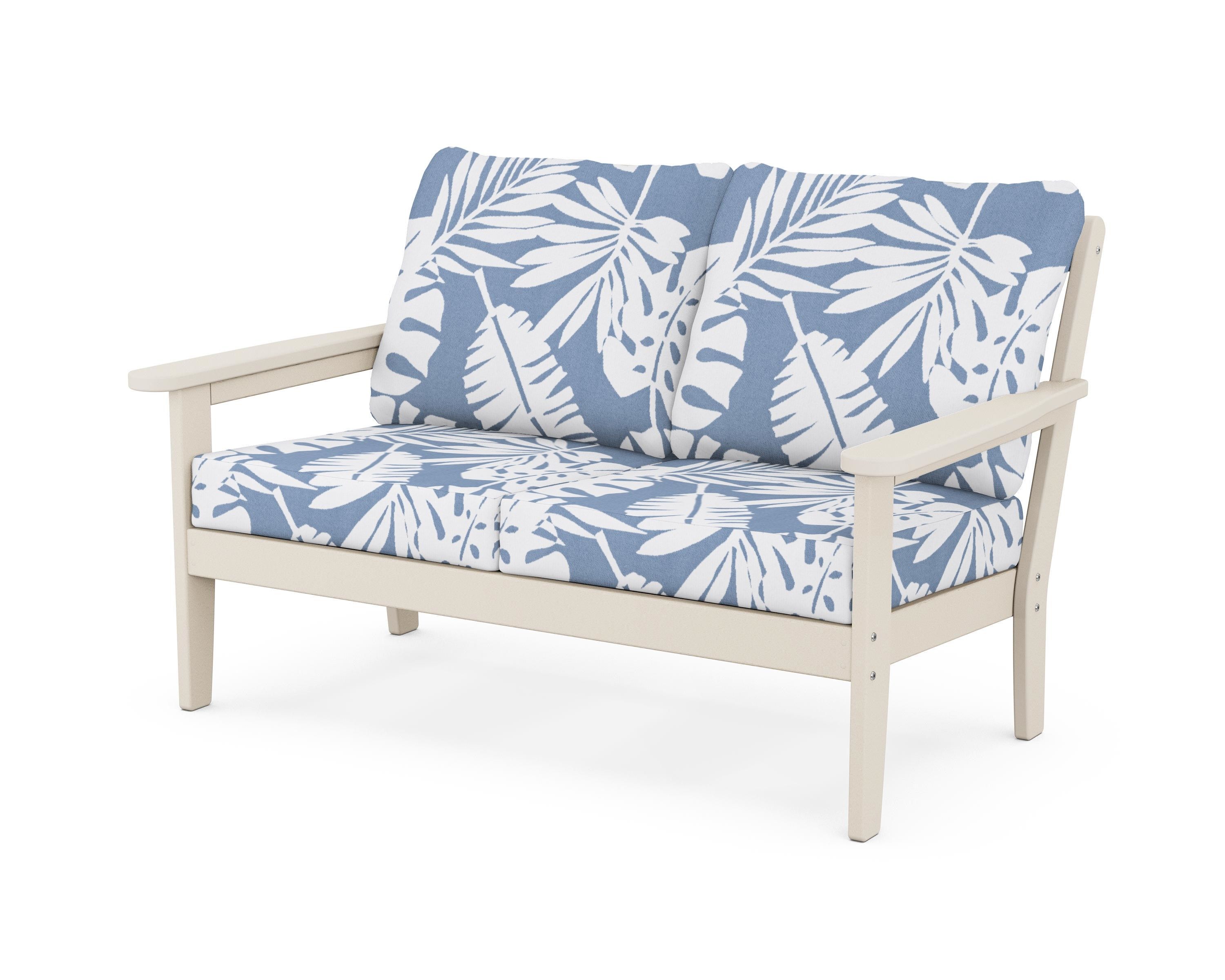 Country Living Cottage Deep Seating Loveseat in Sand / Leaf Sky Blue