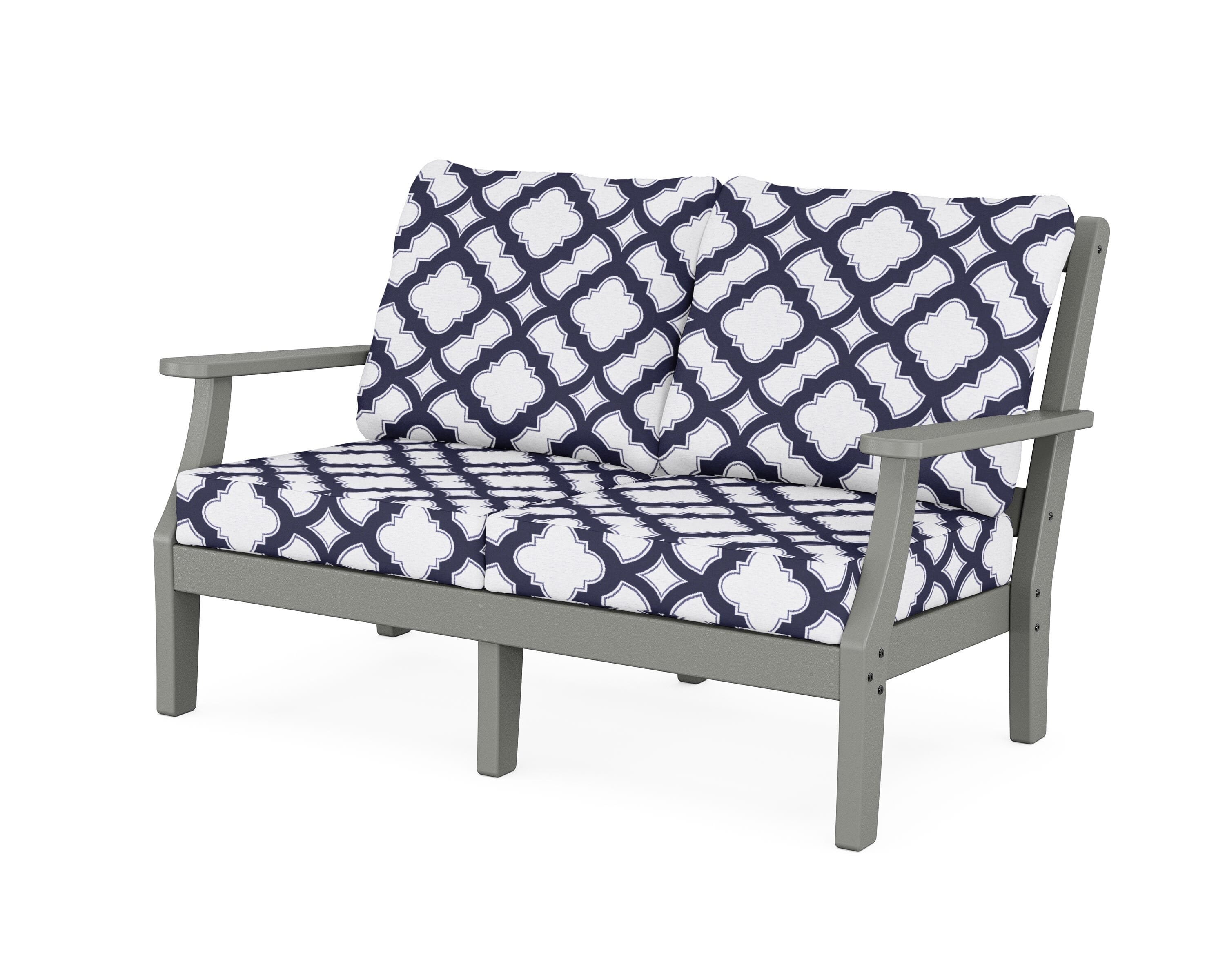Martha Stewart by POLYWOOD® Chinoiserie Deep Seating Loveseat in Slate Grey / Trellis Navy