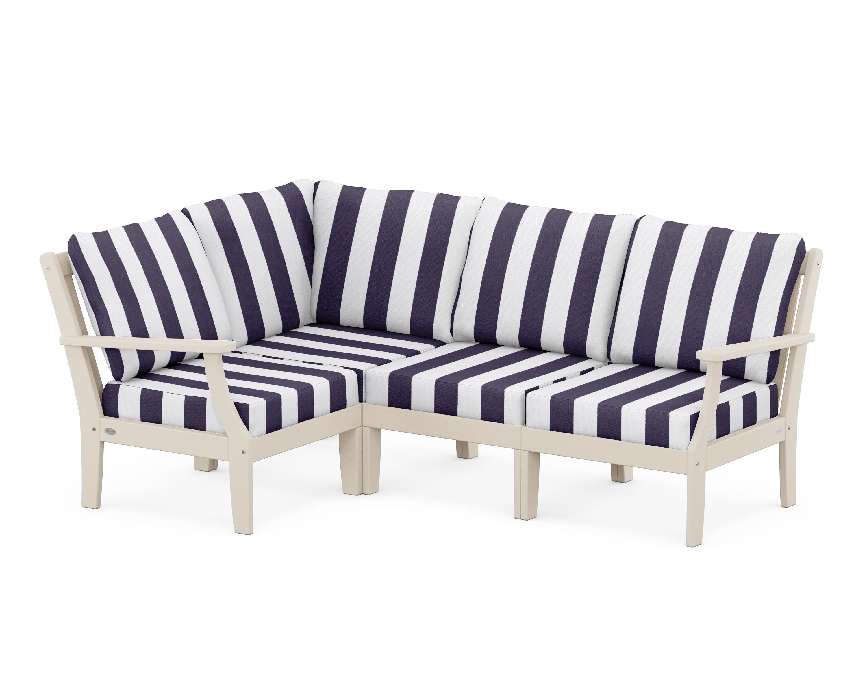 POLYWOOD® Braxton Modular 4-Piece Deep Seating Set in Sand / Cabana Stripe Navy