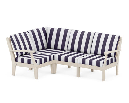 POLYWOOD® Braxton Modular 4-Piece Deep Seating Set in Sand / Cabana Stripe Navy