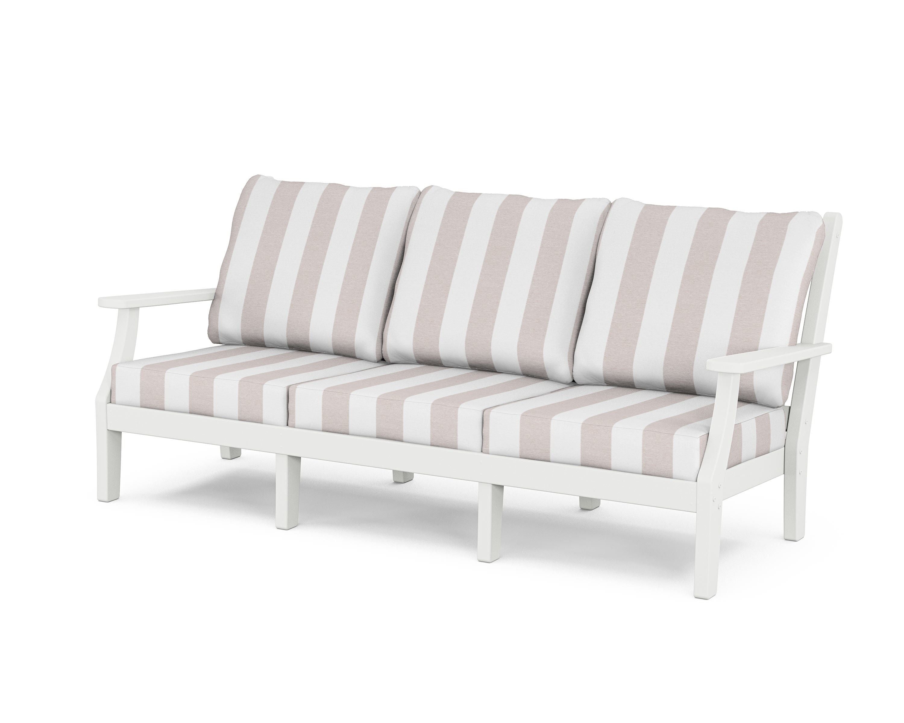 Country Living Wovendale Deep Seating Sofa in White / Cabana Stripe Dune Burlap