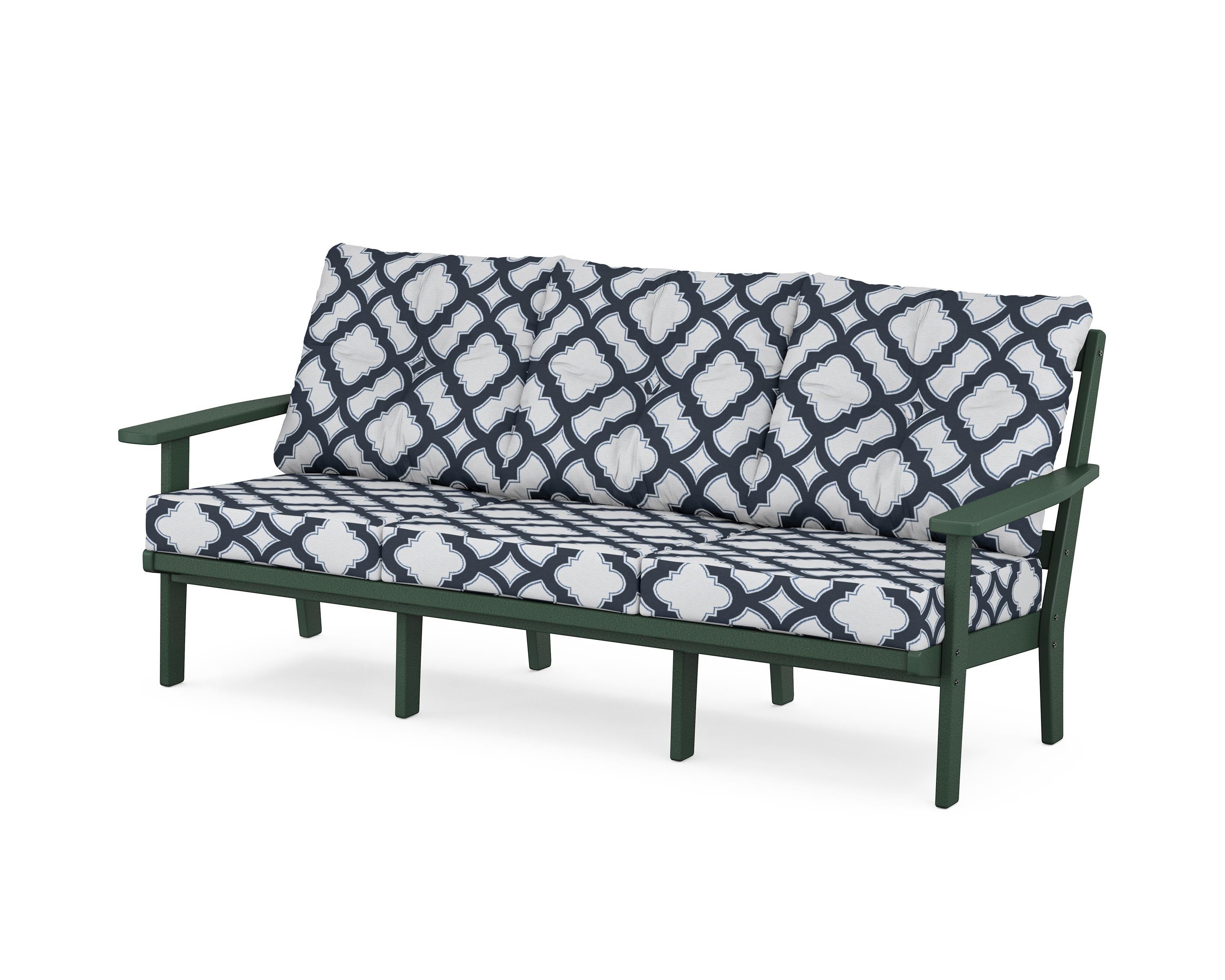 POLYWOOD® Prairie Deep Seating Sofa in Green / Trellis Marine Indigo