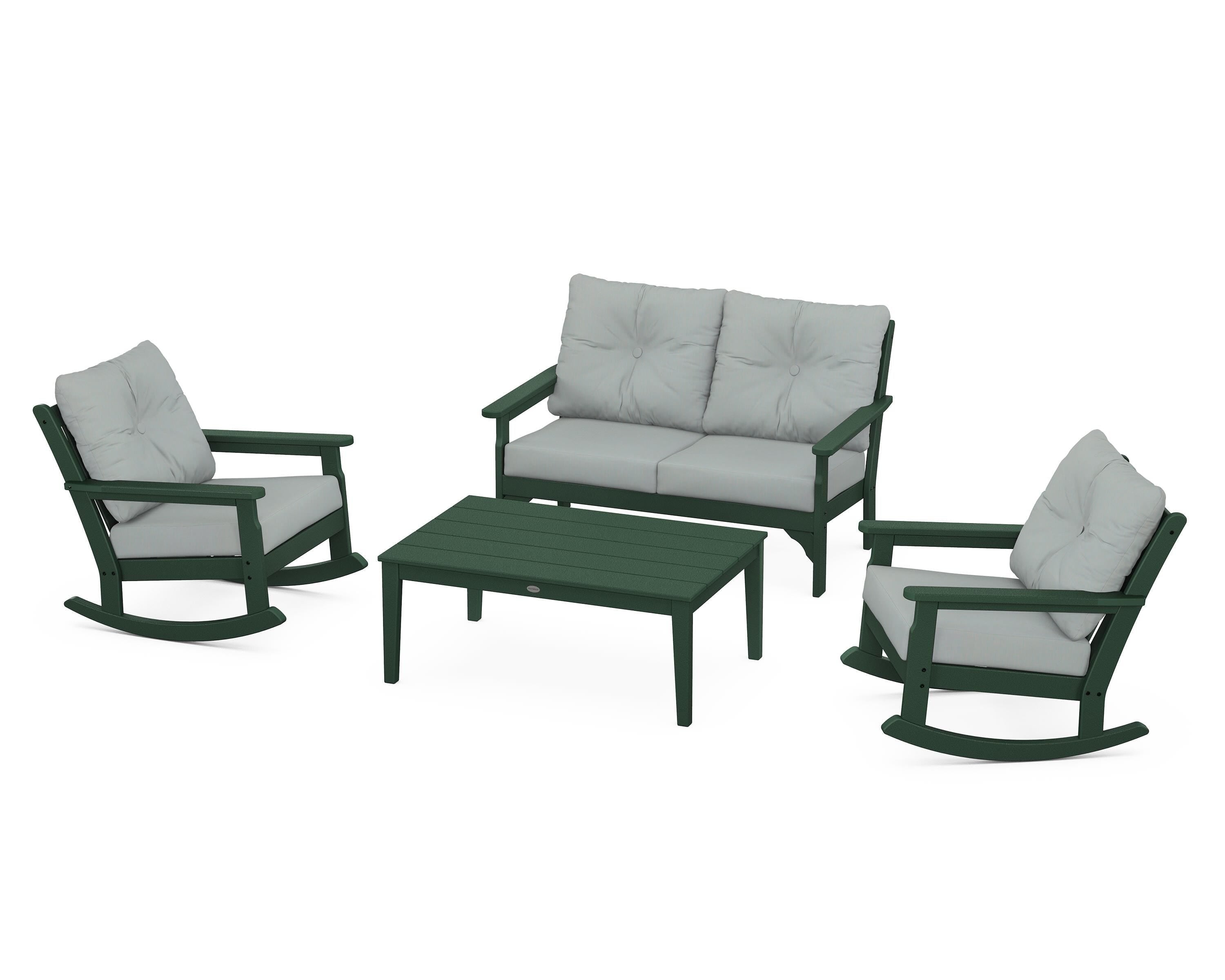 POLYWOOD® Vineyard 4-Piece Deep Seating Rocking Chair Set in Green / Spa