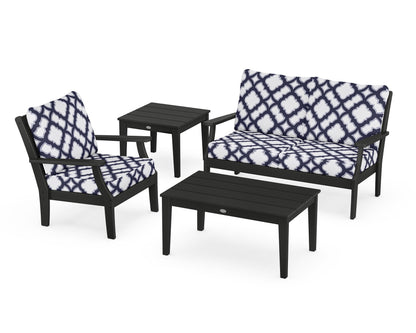 POLYWOOD® Braxton 4-Piece Deep Seating Set in Black / Trellis Navy