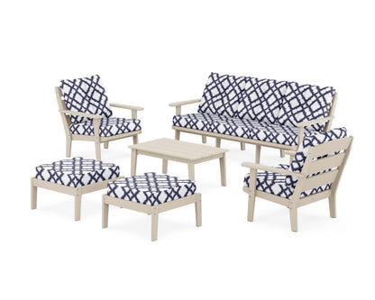 POLYWOOD® Lakeside 6-Piece Lounge Sofa Set in Sand / Trellis Navy