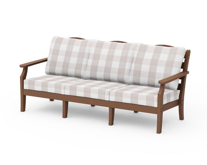 Draper James™ by  POLYWOOD® Savannah Deep Seating Sofa in Teak / Buffalo Plaid Dune Burlap