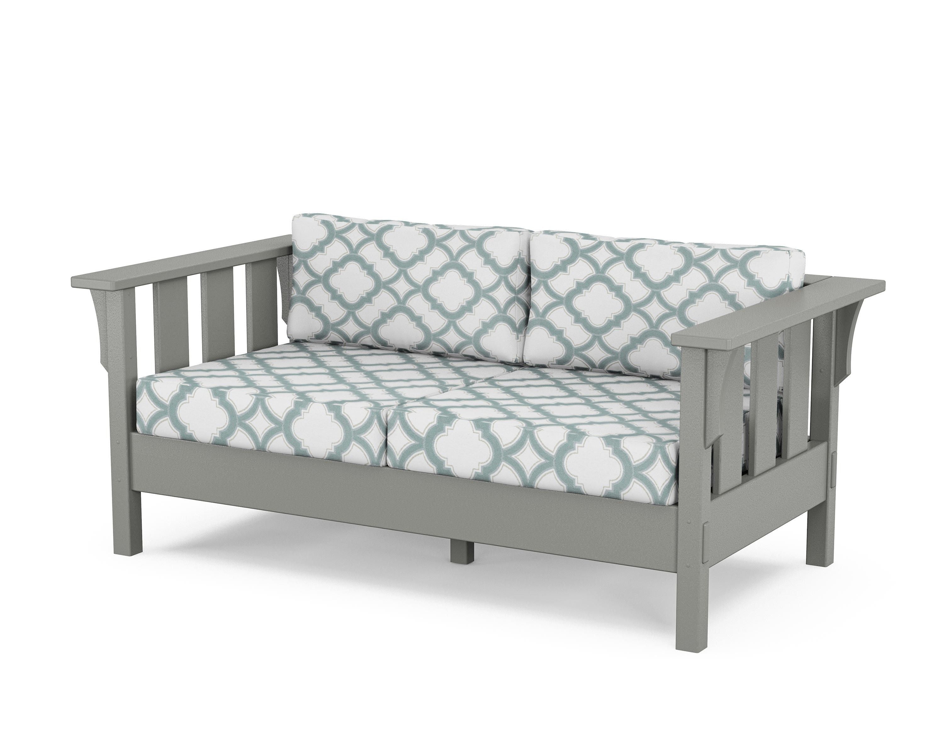 Martha Stewart by POLYWOOD® Acadia Deep Seating Loveseat in Slate Grey / Trellis Glacier Spa
