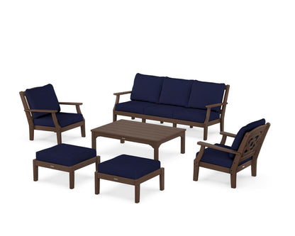 Martha Stewart by POLYWOOD® Chinoiserie 6-Piece Lounge Sofa Set in Mahogany / Navy