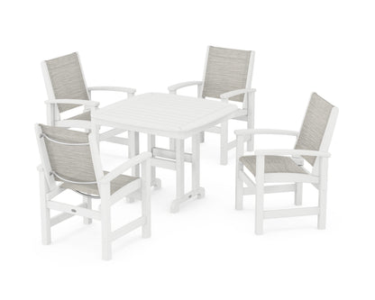 POLYWOOD® Coastal 5-Piece Dining Set in White / Birch Sling