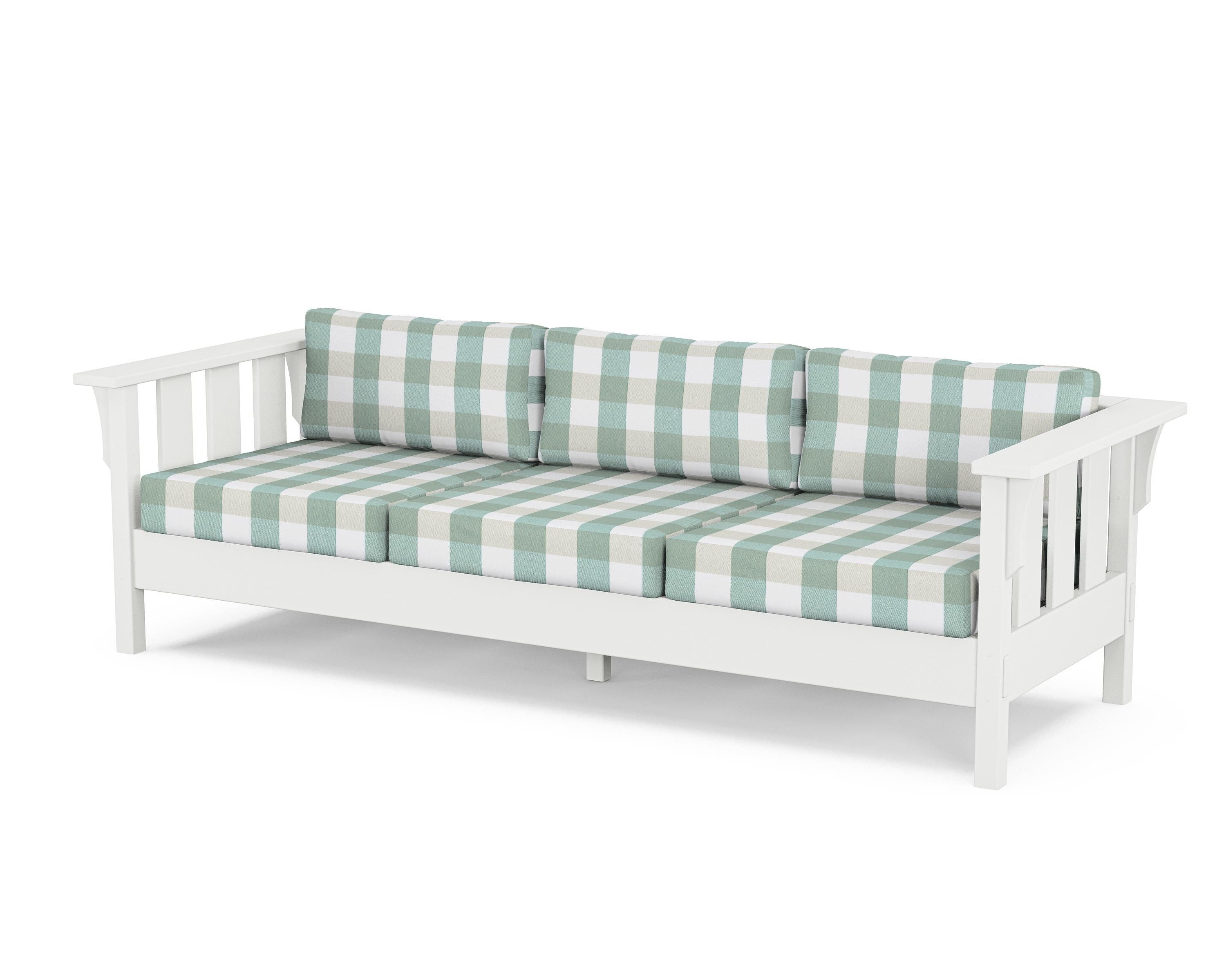 Martha Stewart by POLYWOOD® Acadia Deep Seating Sofa in White / Buffalo Plaid Glacier Spa