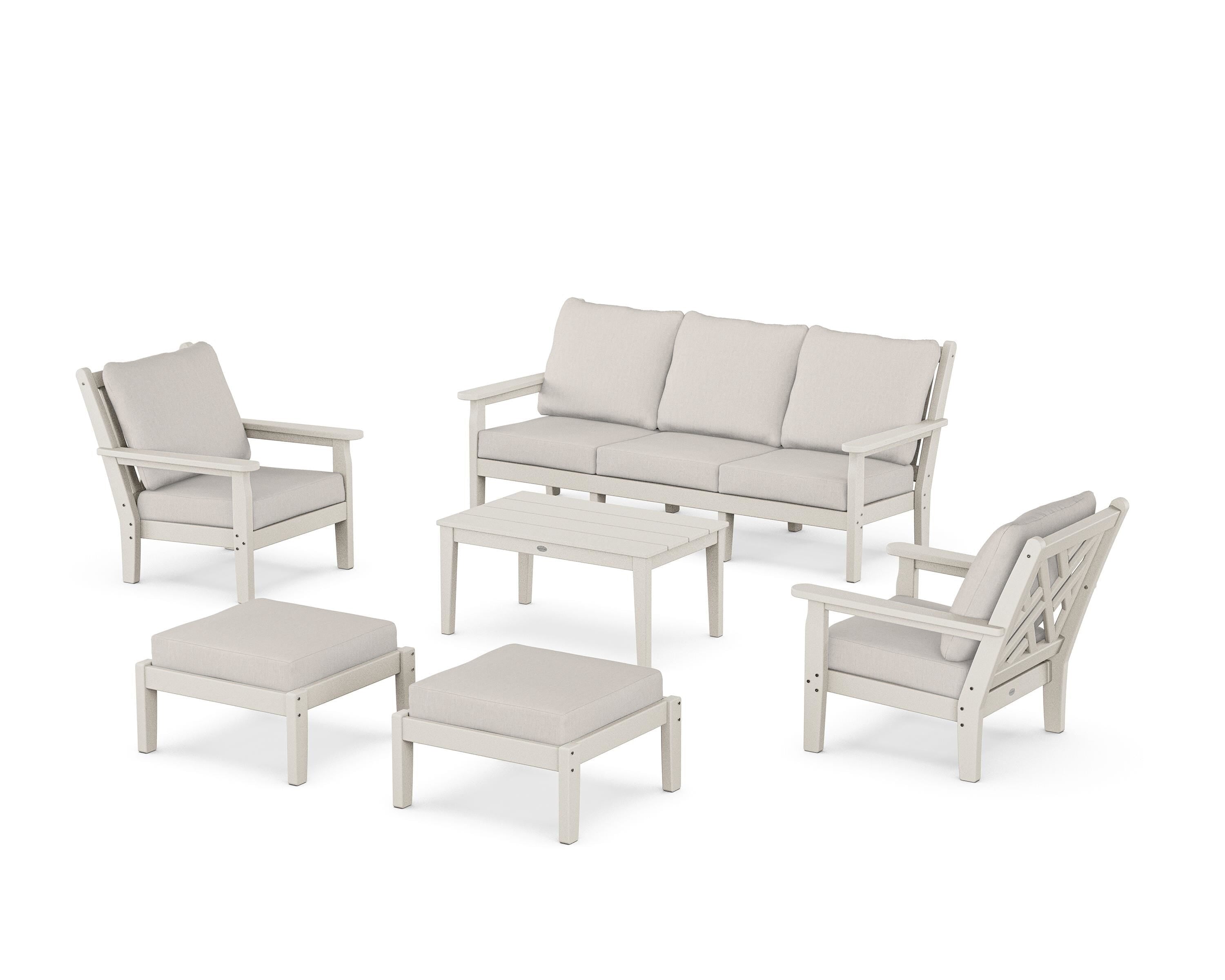 POLYWOOD® Chippendale 6-Piece Lounge Sofa Set in Sand / Cast Ash