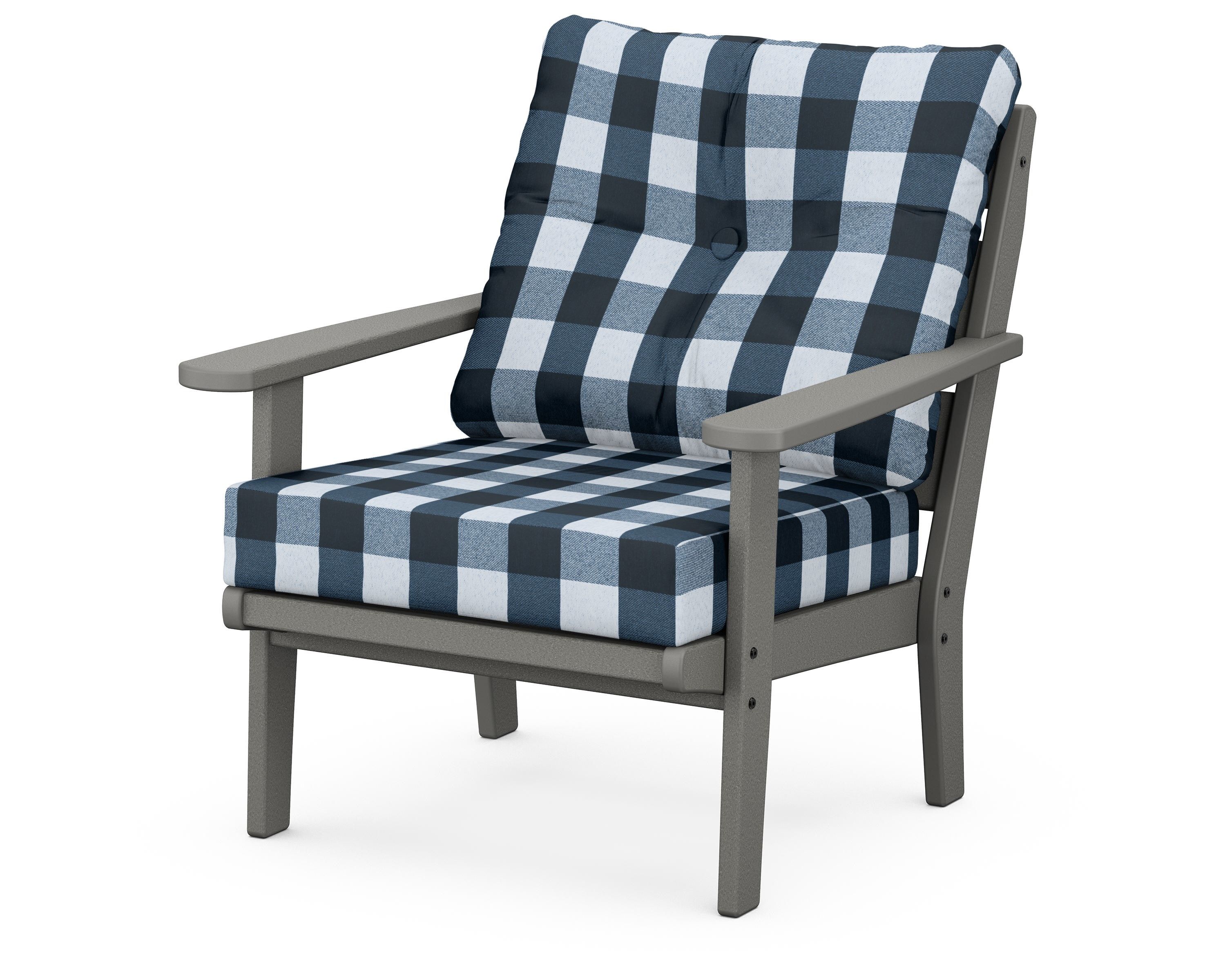 POLYWOOD® Lakeside Deep Seating Chair in Slate Grey / Buffalo Plaid Marine Indigo