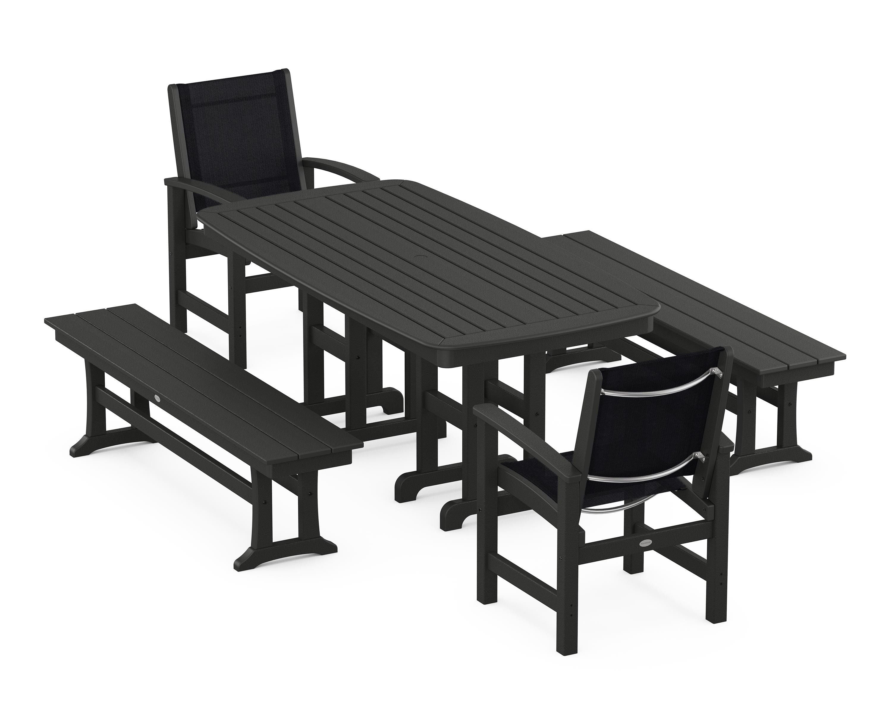 POLYWOOD® Coastal 5-Piece Dining Set in Black / Black Sling
