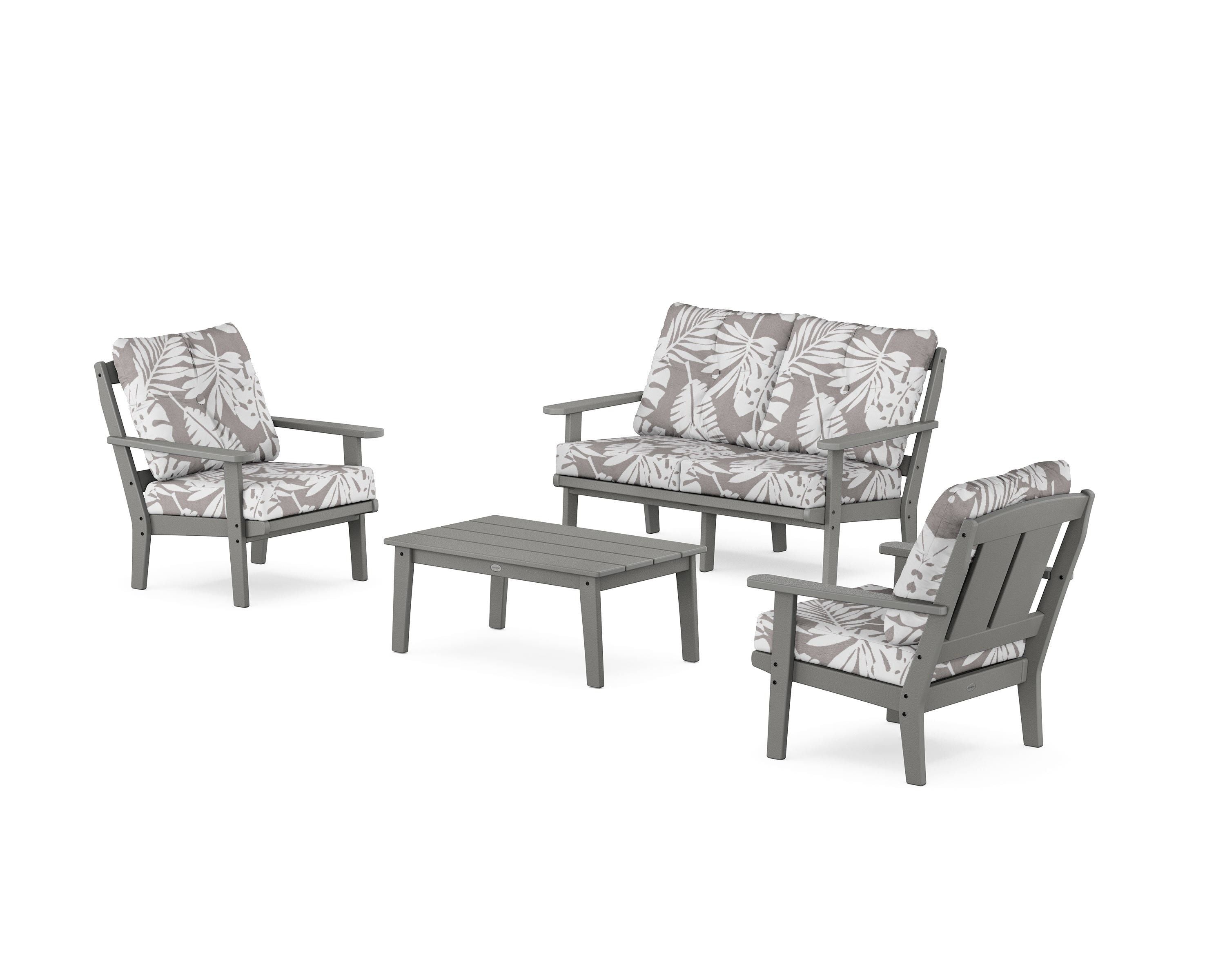 POLYWOOD® Mission 4-Piece Deep Seating Set with Loveseat in Slate Grey / Leaf Grey Mist
