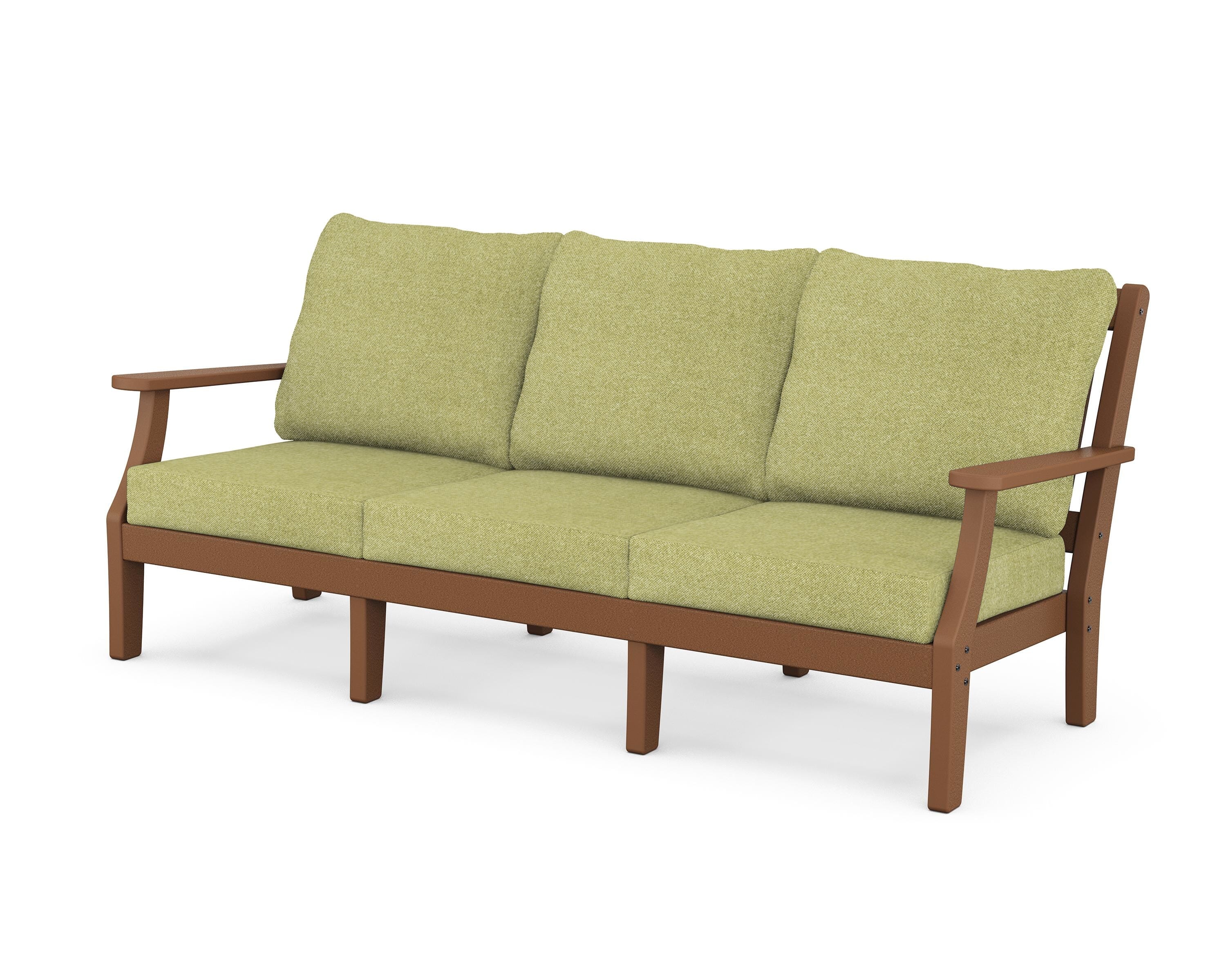 Martha Stewart by POLYWOOD® Chinoiserie Deep Seating Sofa in Teak / Chartreuse Boucle