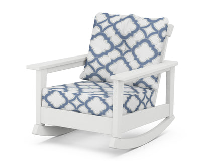 POLYWOOD® Prescott Deep Seating Rocking Chair in White / Trellis Sky Blue
