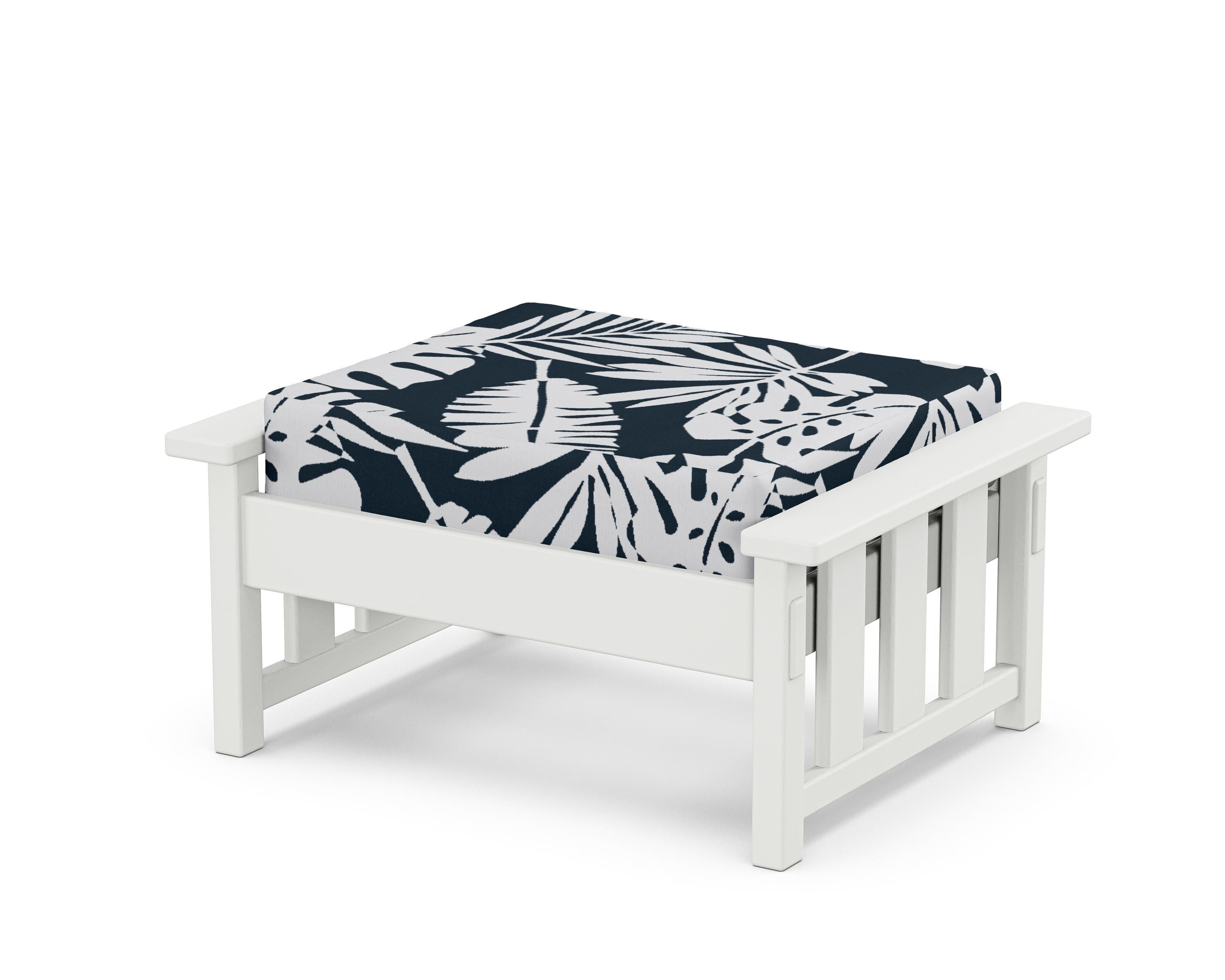 Martha Stewart by POLYWOOD® Acadia Deep Seating Ottoman in White / Leaf Marine Indigo