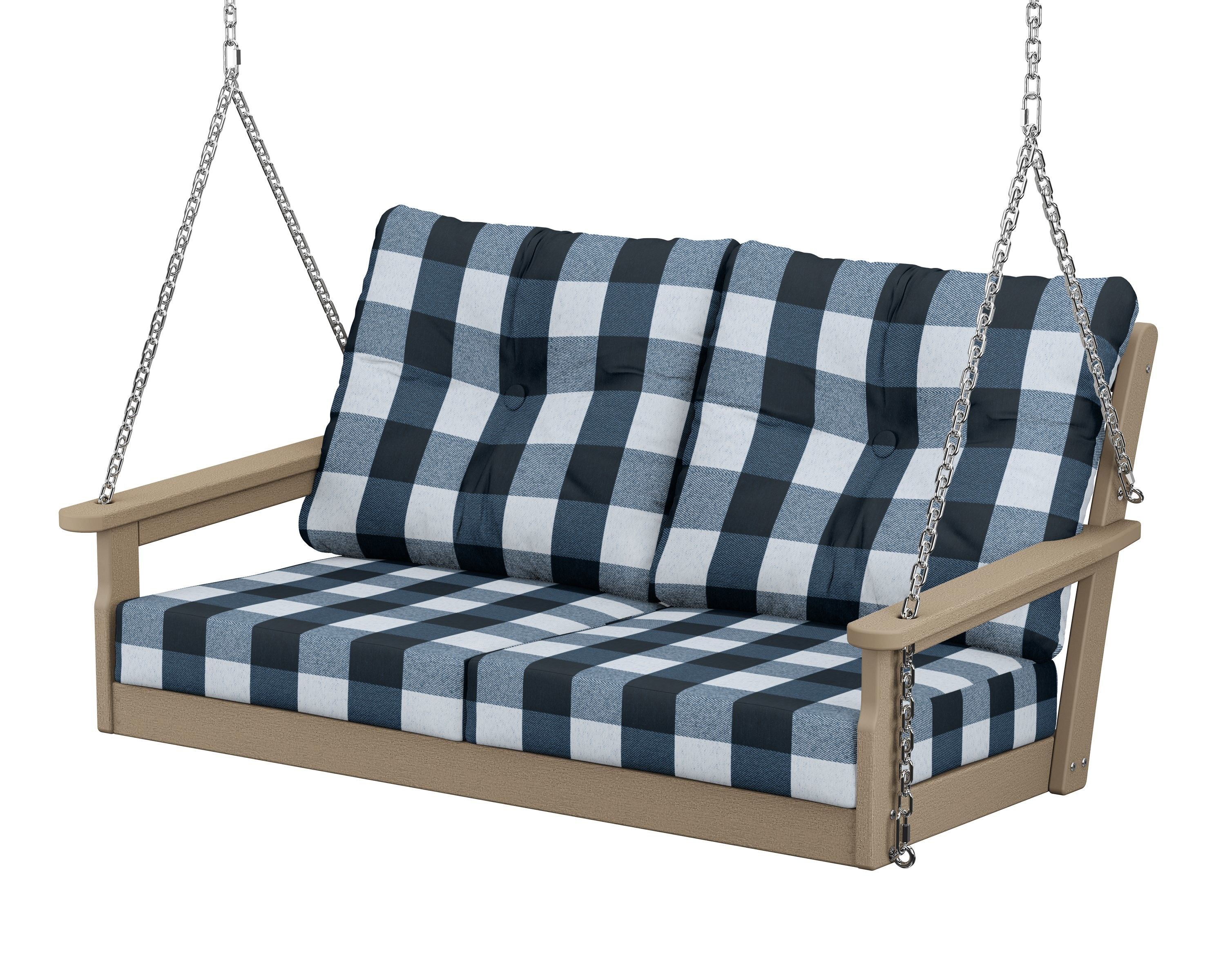 POLYWOOD® Vineyard Deep Seating Swing in Vintage Sahara / Buffalo Plaid Marine Indigo