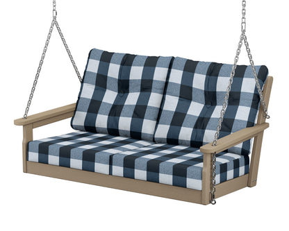 POLYWOOD® Vineyard Deep Seating Swing in Vintage Sahara / Buffalo Plaid Marine Indigo