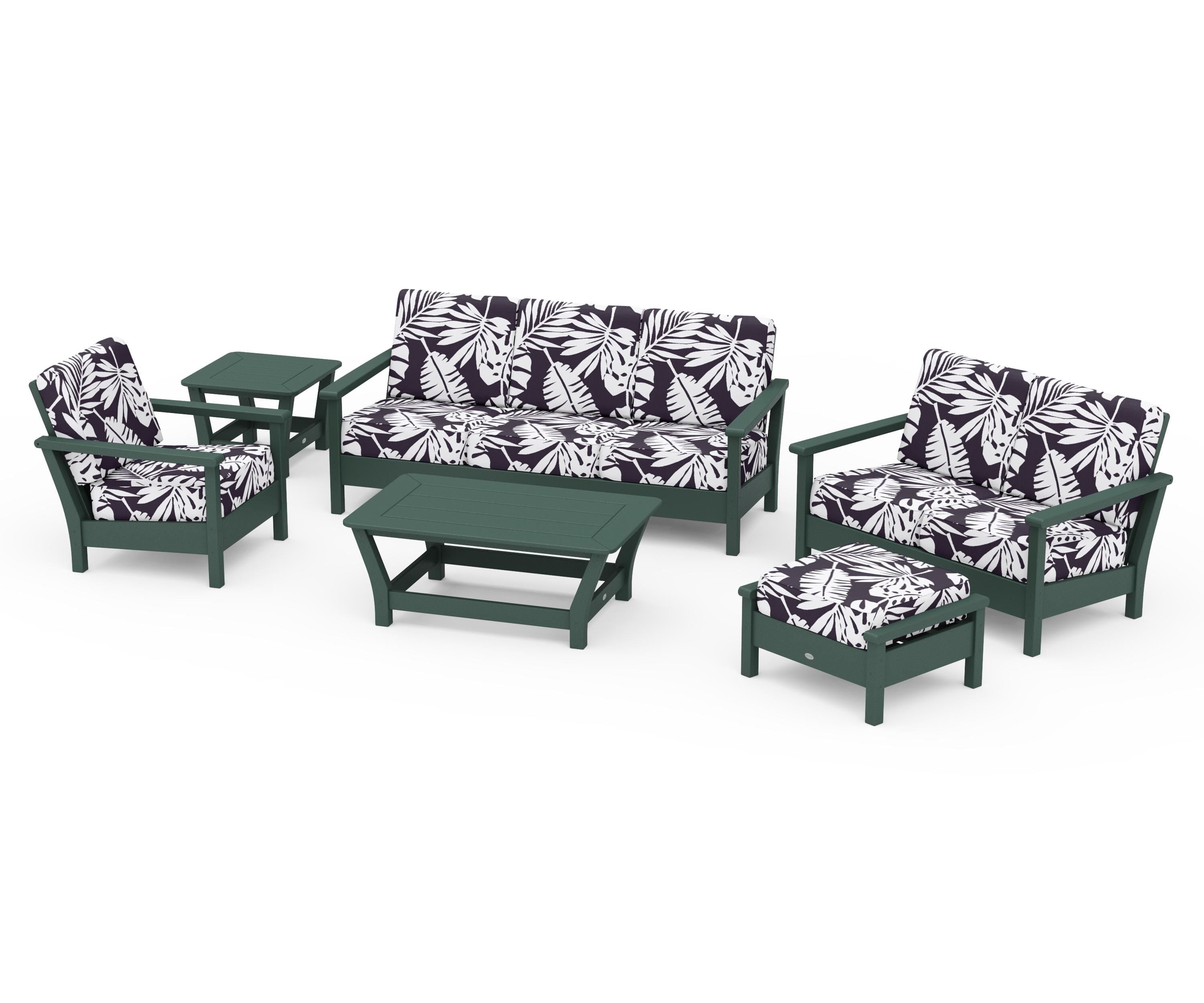 POLYWOOD® Harbour 6-Piece Outdoor Living Set in Green / Leaf Navy