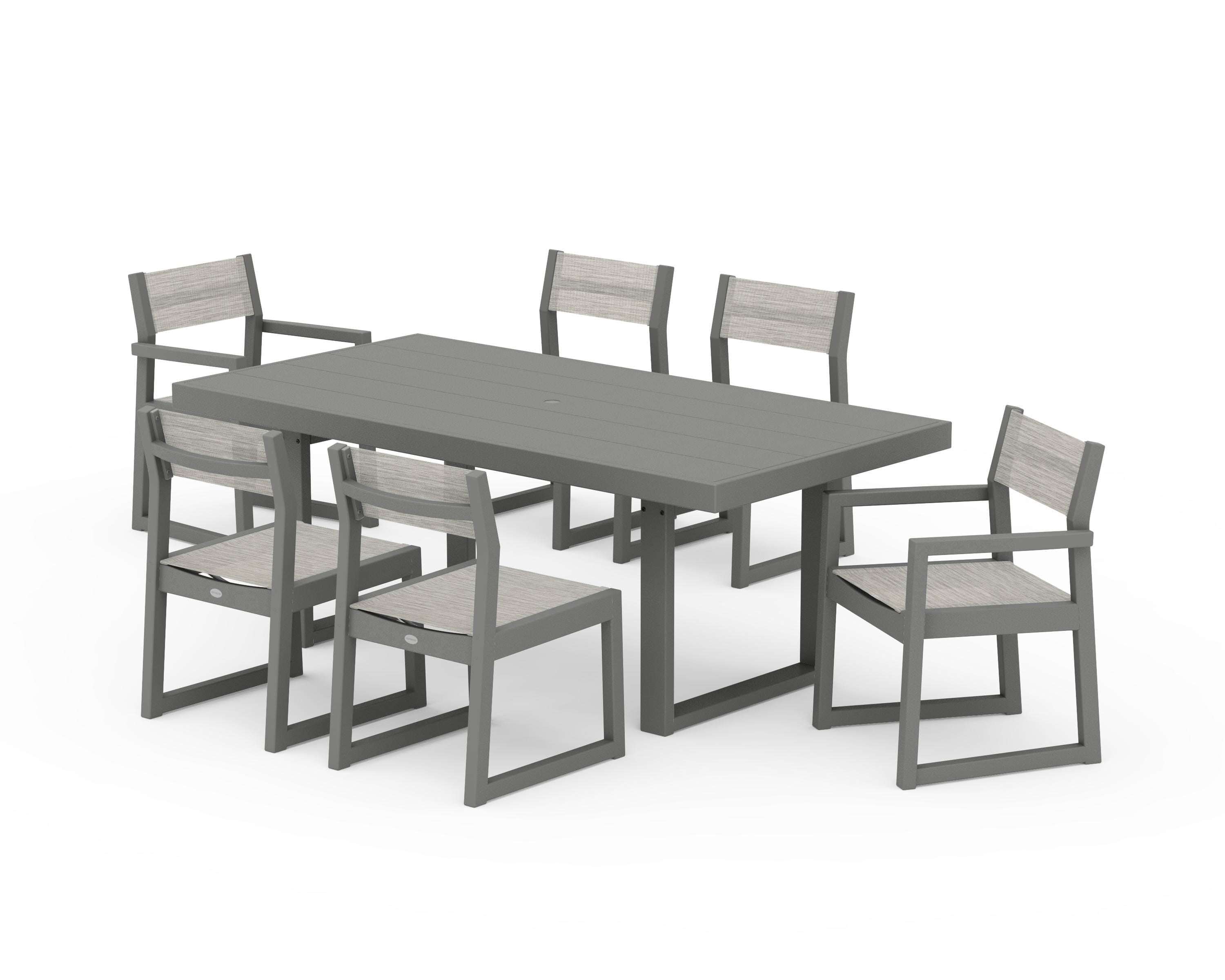 POLYWOOD® EDGE Sling 7-Piece Dining Set in Slate Grey / Birch Sling