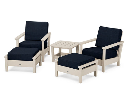 POLYWOOD® Harbour 5-Piece Deep Seating Chair Set in Sand / Marine Indigo