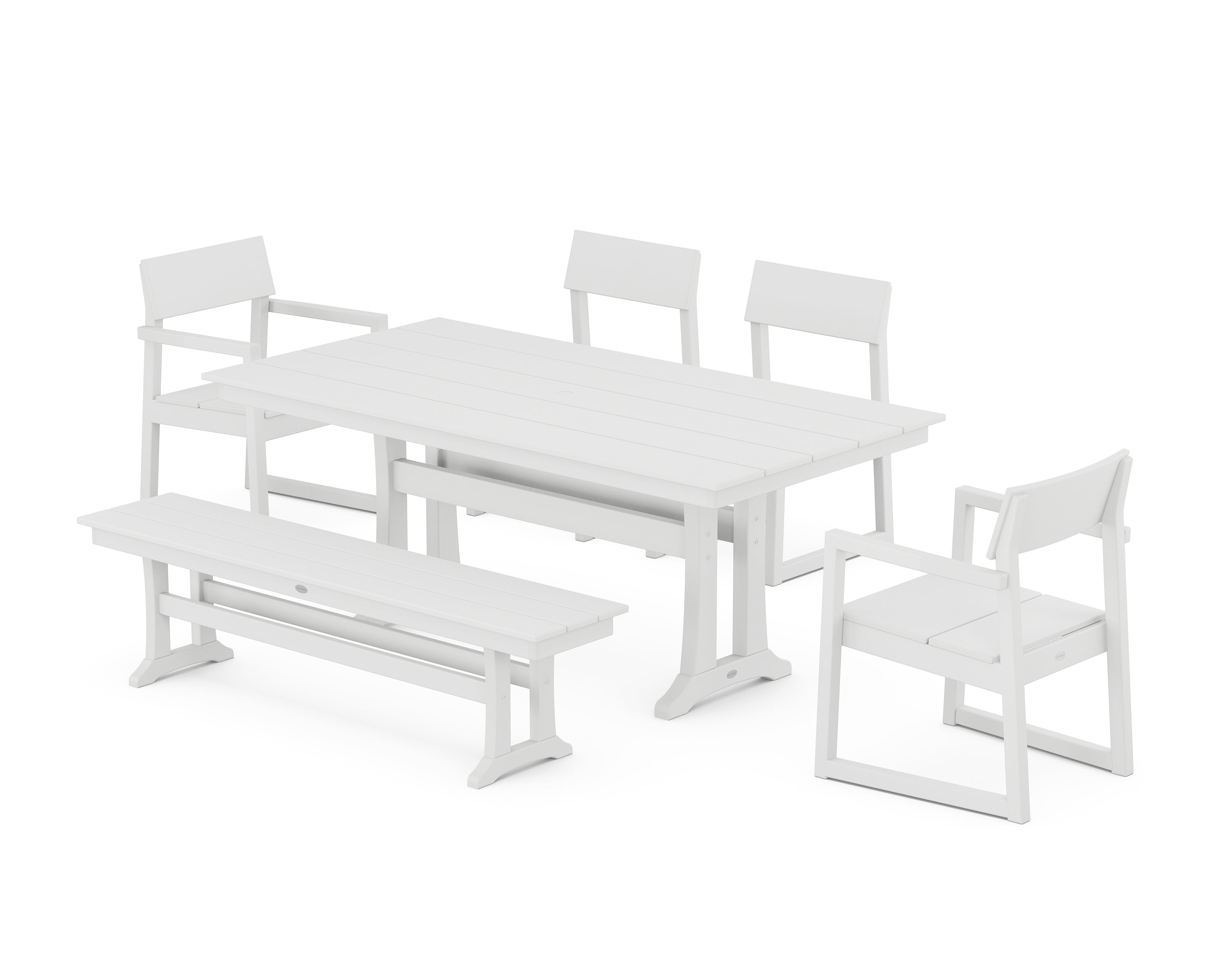 POLYWOOD® EDGE 6-Piece Farmhouse Dining Set With Trestle Legs in White
