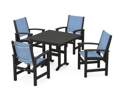 POLYWOOD® Coastal 5-Piece Farmhouse Dining Set in Black / Poolside Sling