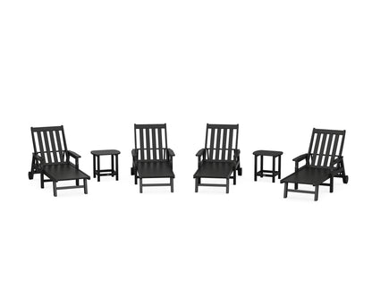 POLYWOOD® Vineyard 6-Piece Chaise with Arms and Wheels Set in Black