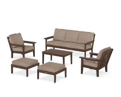 Country Living Cottage 6-Piece Lounge Sofa Set in Mahogany / Spiced Burlap