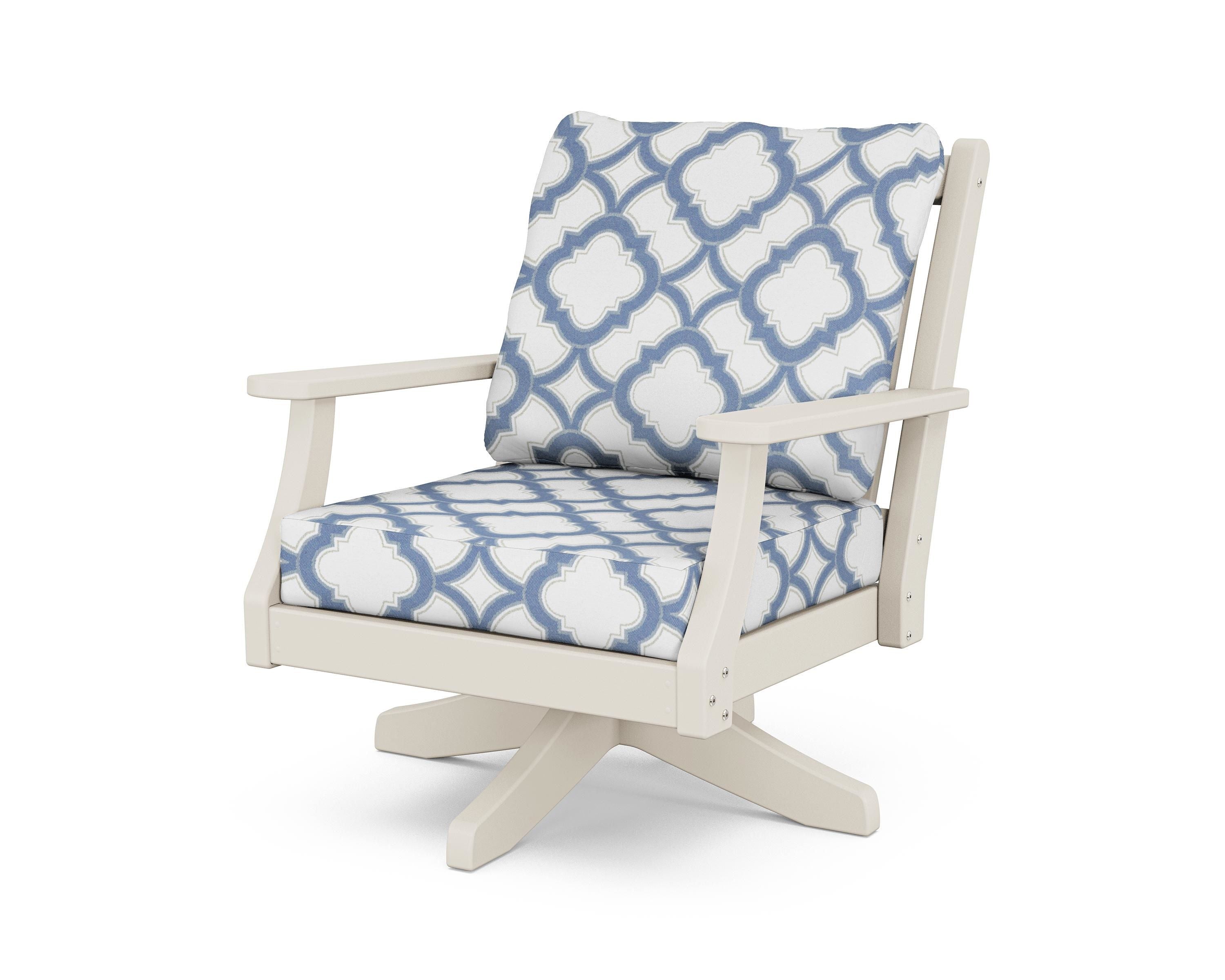 Country Living Wovendale Deep Seating Swivel Chair in Sand / Trellis Sky Blue