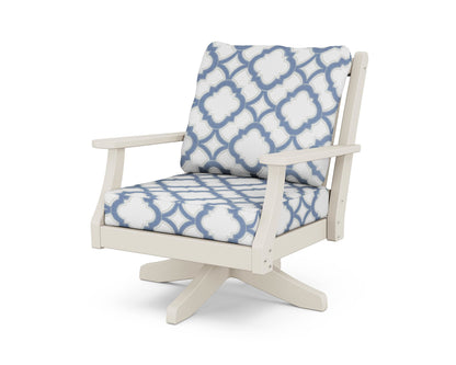 Country Living Wovendale Deep Seating Swivel Chair in Sand / Trellis Sky Blue