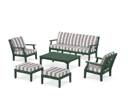 Martha Stewart by POLYWOOD® Chinoiserie 6-Piece Lounge Sofa Set in Green / Cabana Stripe Grey Mist