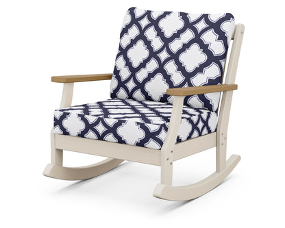 POLYWOOD® Braxton Deep Seating Rocking Chair in Sand / Natural / Trellis Navy