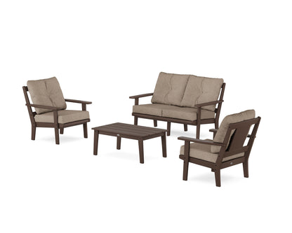 POLYWOOD® Prairie 4-Piece Deep Seating Set with Loveseat in Mahogany / Spiced Burlap