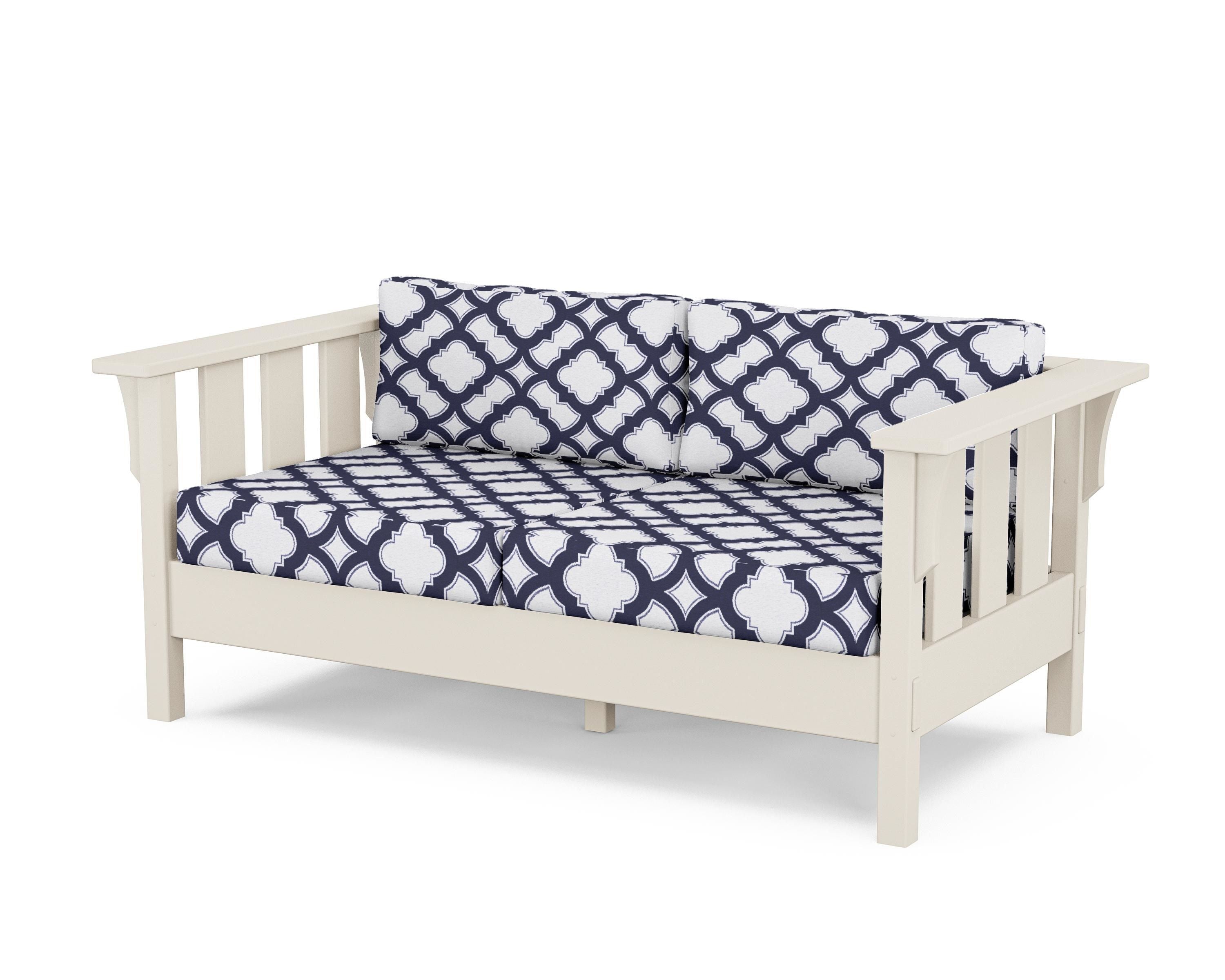 Martha Stewart by POLYWOOD® Acadia Deep Seating Loveseat in Sand / Trellis Navy