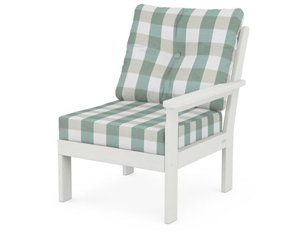 POLYWOOD® Vineyard Modular Right Arm Chair in Vintage White / Buffalo Plaid Glacier Spa