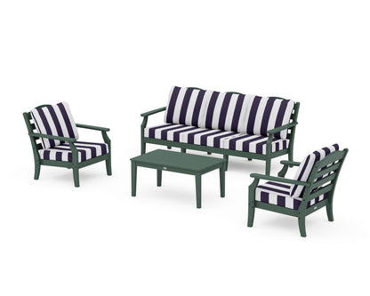Draper James™ by  POLYWOOD® Savannah 4-Piece Deep Seating Set with Sofa in Green / Cabana Stripe Navy