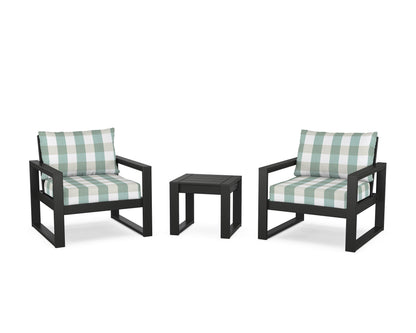 POLYWOOD® EDGE Sectional 3-Piece Deep Seating Set in Black / Buffalo Plaid Glacier Spa