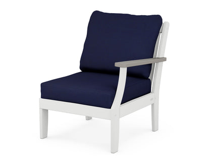 POLYWOOD® Braxton Modular Right Arm Chair in White / Driftwood / Navy